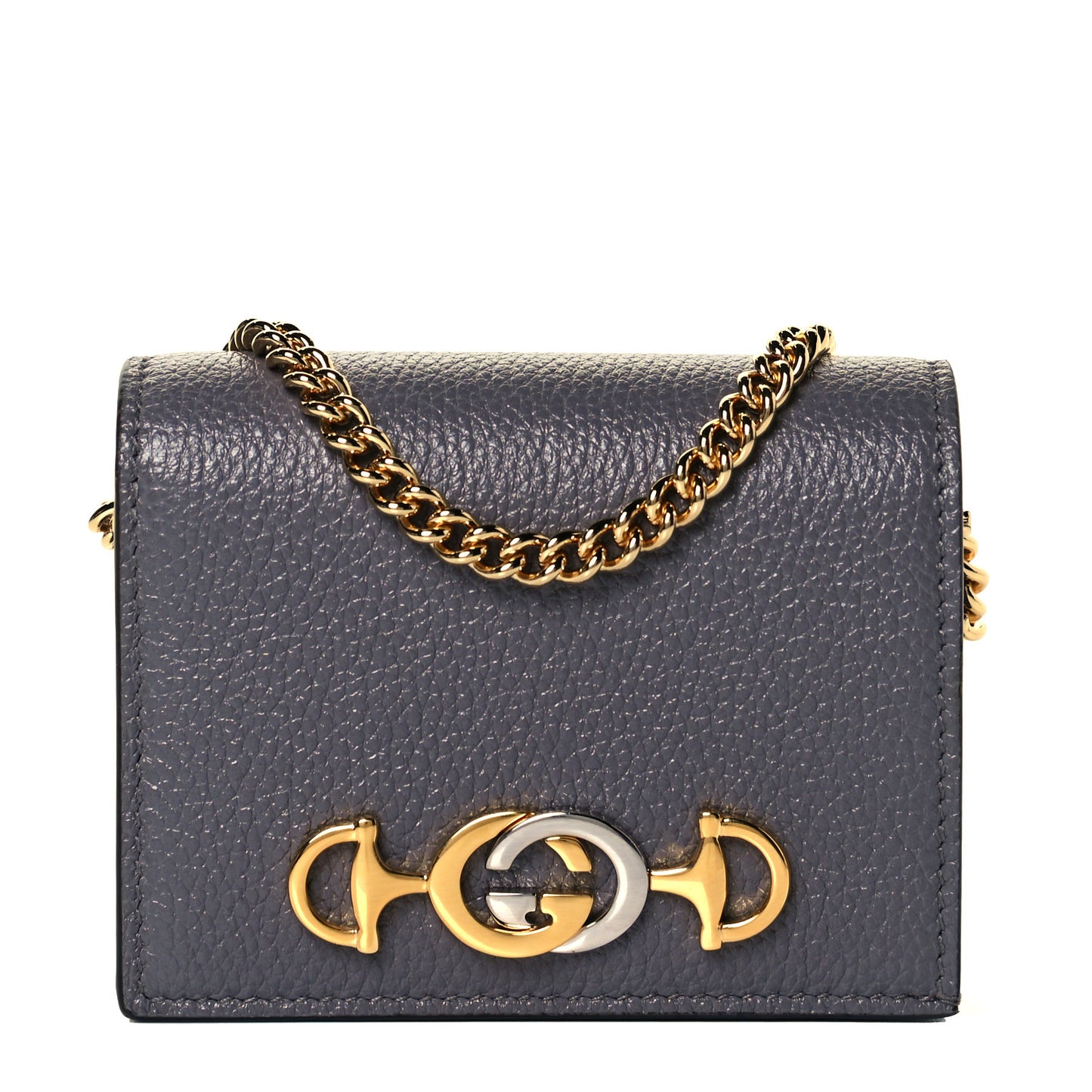 Grainy Calfskin Zumi Chain Card Case Wallet Dusty Grey