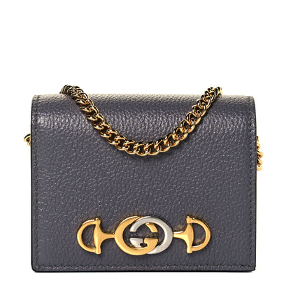 Gucci Grainy Calfskin Zumi Chain Card Case Wallet Dusty Grey 1 of 8