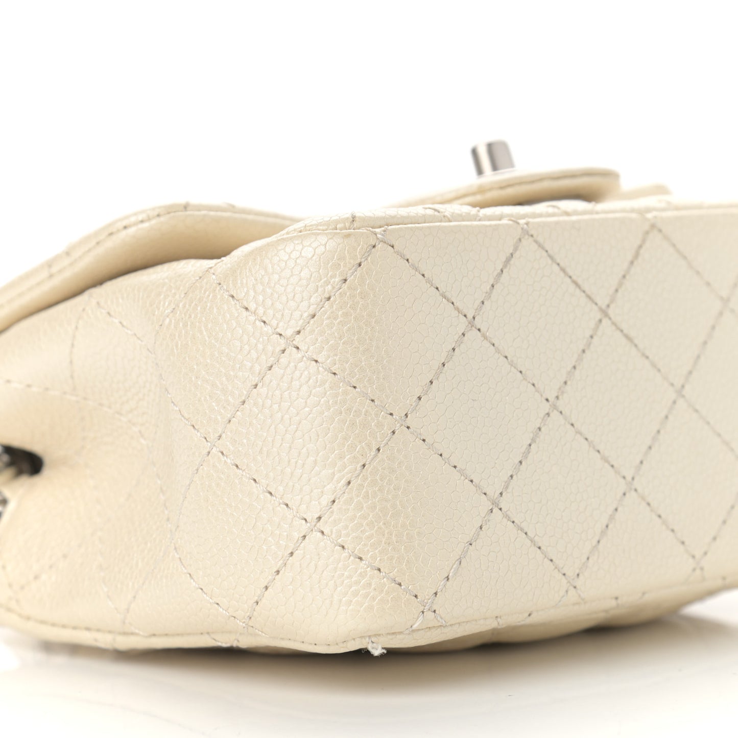 Iridescent Caviar Quilted Mini Square Flap White