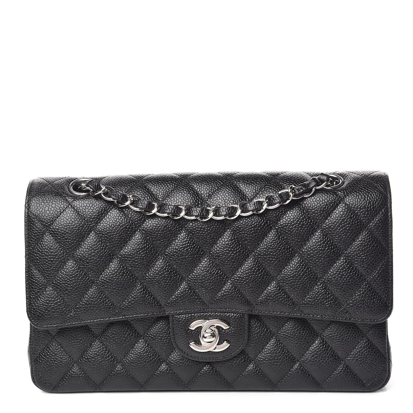 Caviar Quilted Medium Double Flap Black