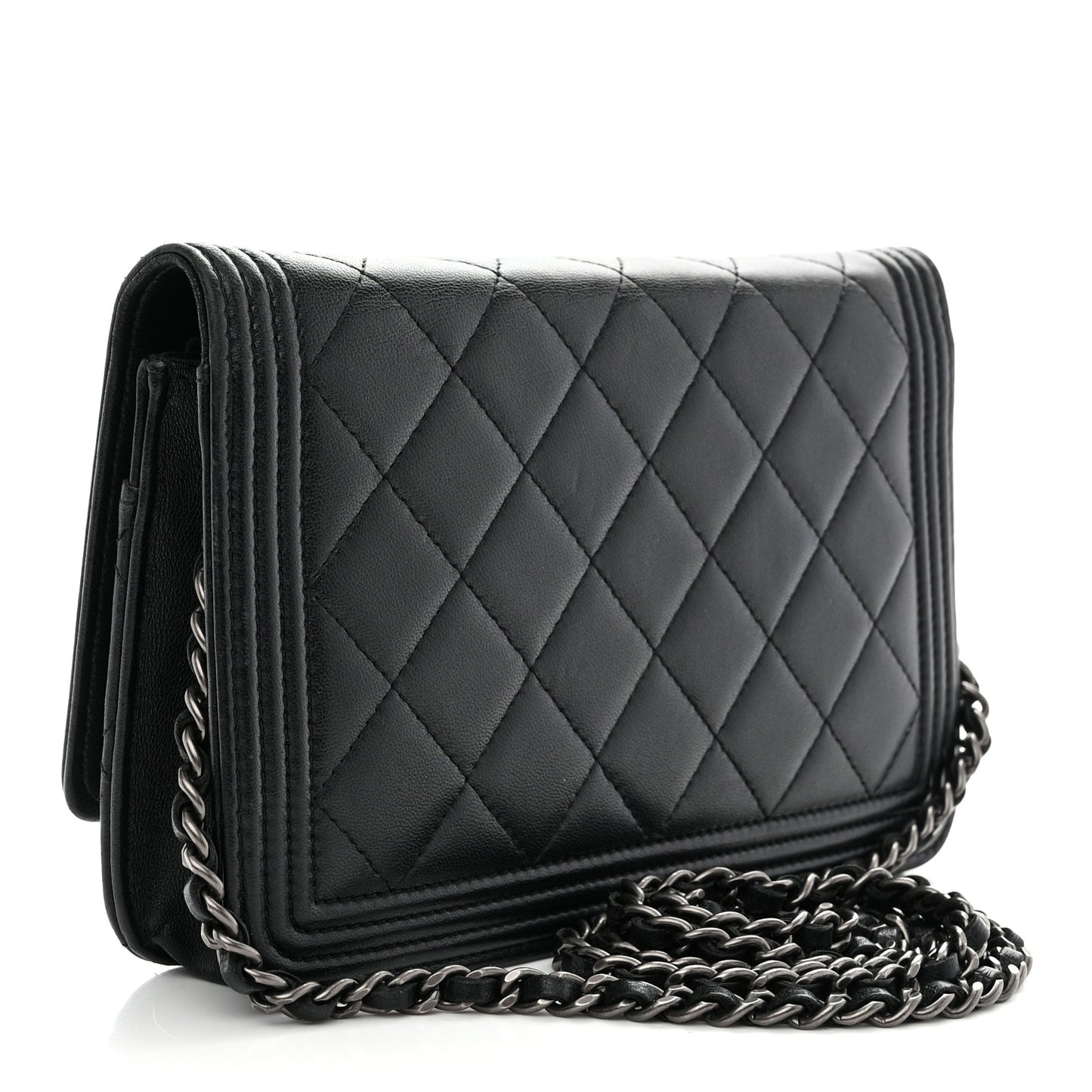 Lambskin Quilted Boy Wallet On Chain WOC Black