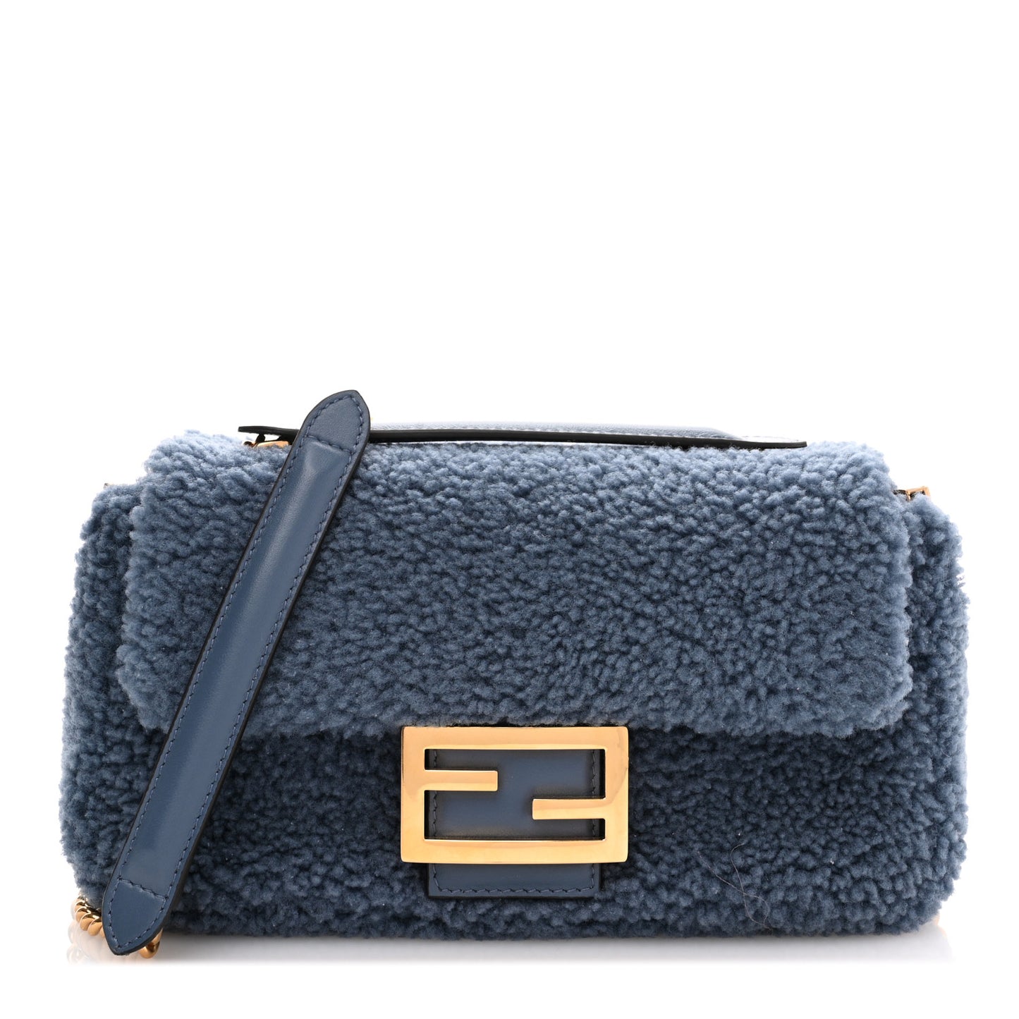 Shearling FF Midi Chain Baguette Mirto