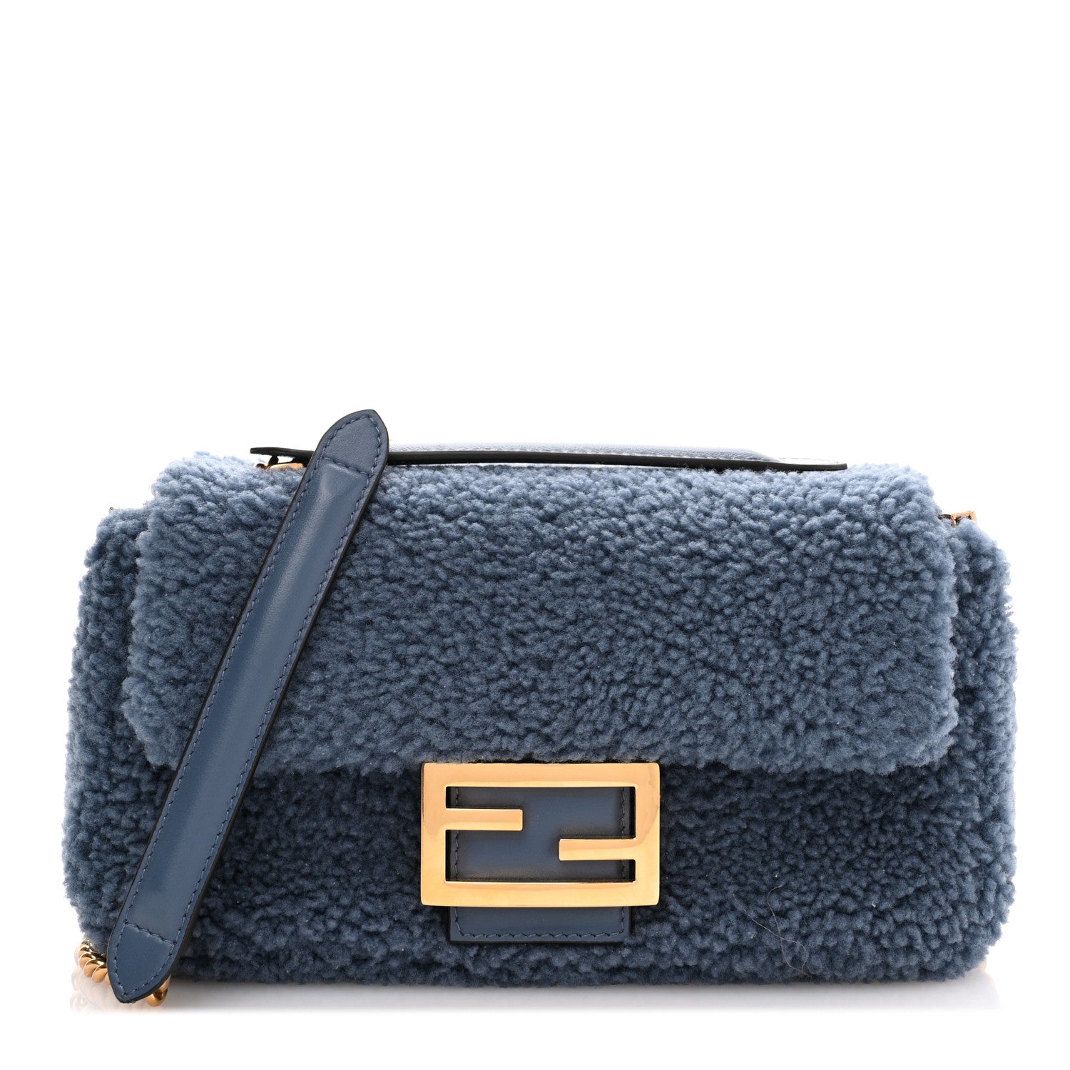 Fendi Shearling FF Midi Chain Baguette Mirto 1 of 10