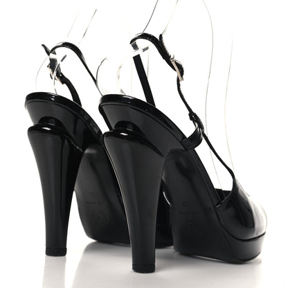 Chanel Patent Cap Toe Slingback Pumps 37 Black White 4 of 8