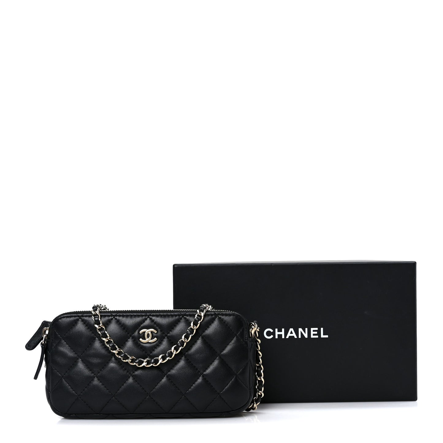 Lambskin Quilted Small Clutch With Chain Black