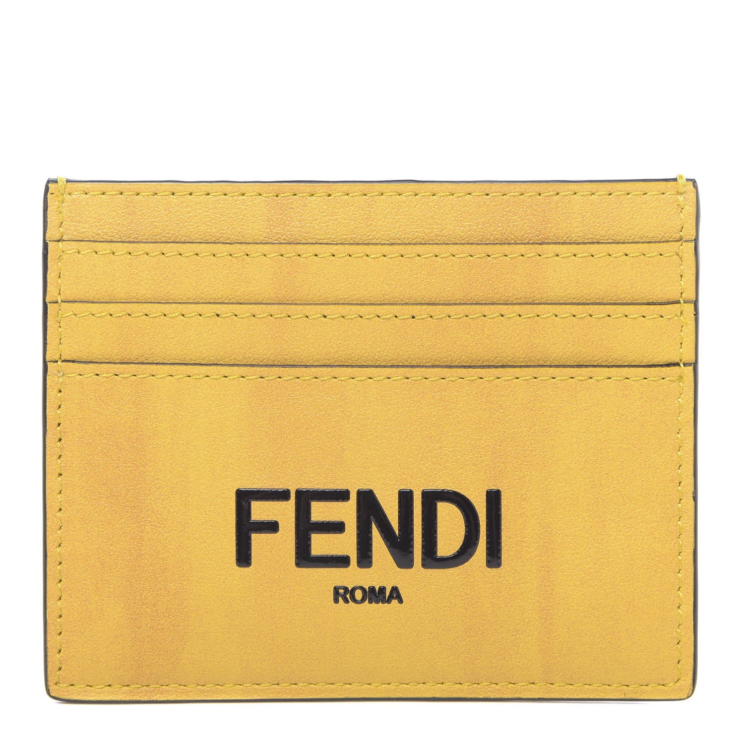 Fendi Vitello Fluffy Logo Card Holder Yellow Box Black 1 of 8