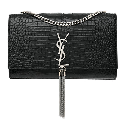 Saint Laurent Calfskin Crocodile Embossed Medium Classic Monogram Kate Tassel Satchel Black 1 of 10