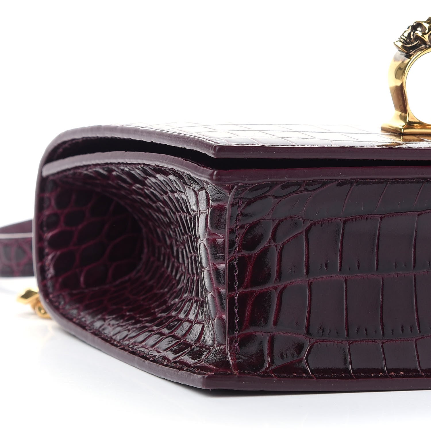 Alexander McQueen Shiny Crocodile Embossed Jeweled Satchel Burgundy 7 of 8