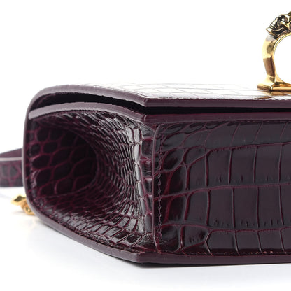 Alexander McQueen Shiny Crocodile Embossed Jeweled Satchel Burgundy 7 of 8