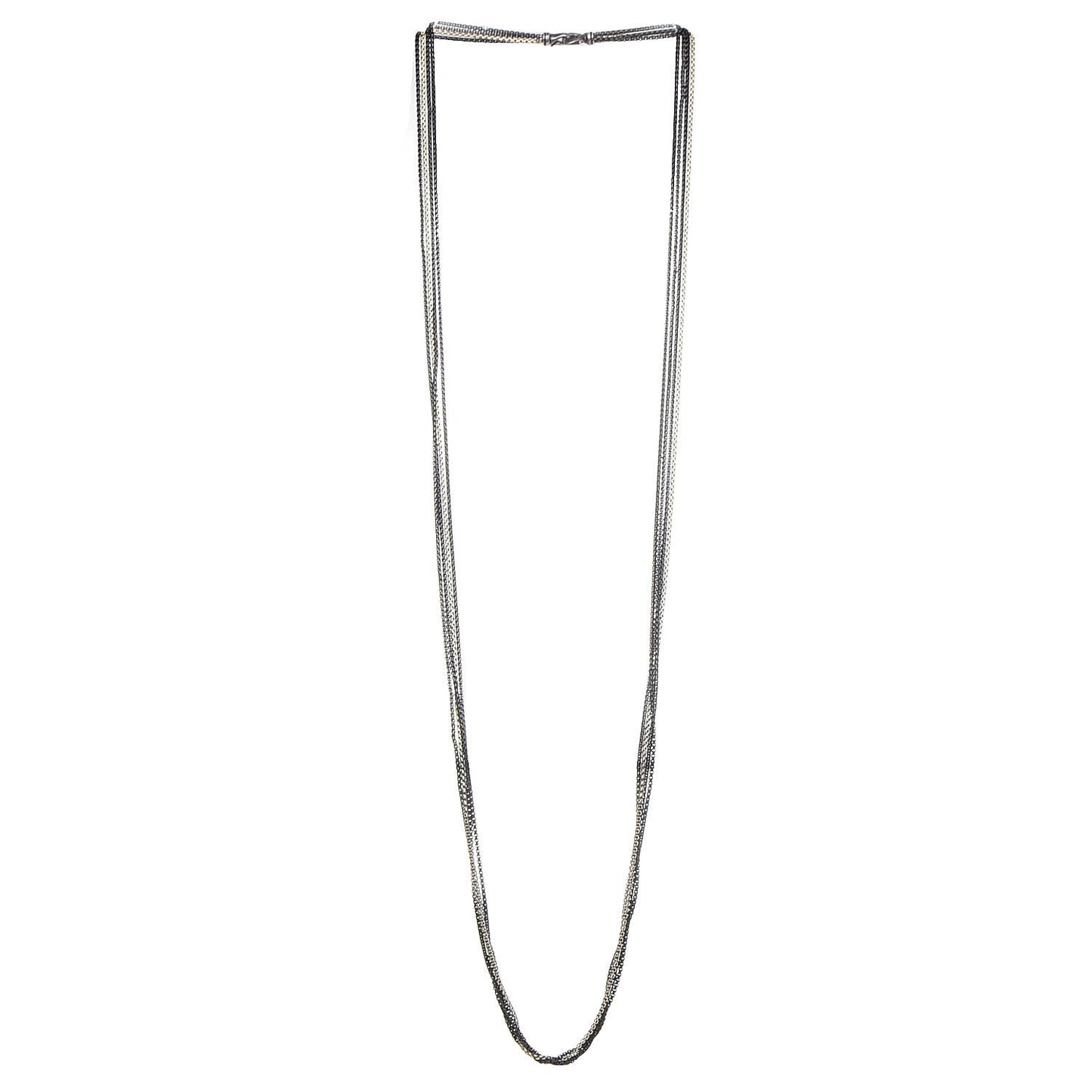 Darkened Sterling Silver 18K Yellow Gold Four Row Chain Necklace