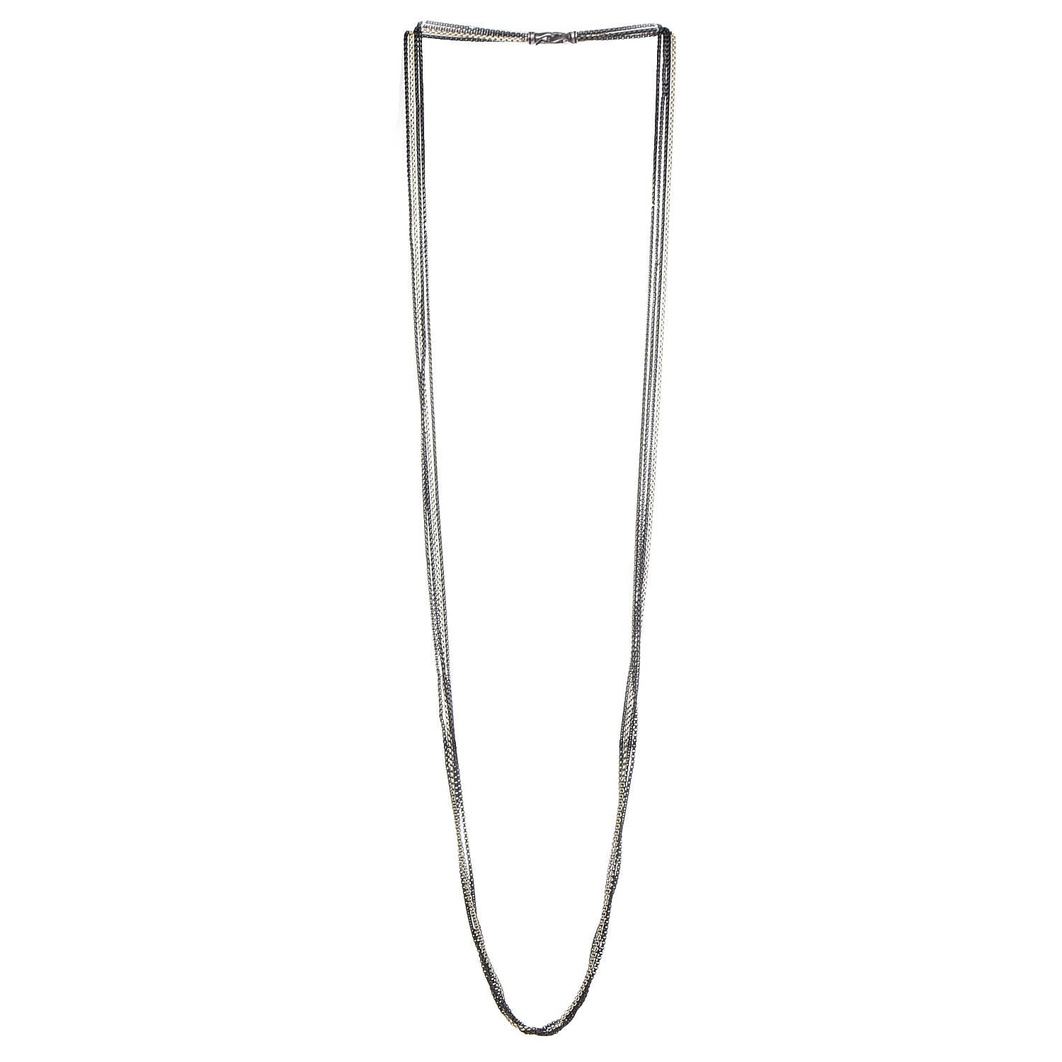 David Yurman Darkened Sterling Silver 18K Yellow Gold Four Row Chain Necklace 3 of 5