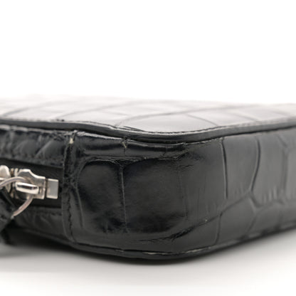 Balenciaga Shiny Calfskin Logo Crocodile Embossed Cash Phone Holder Bag Black White 8 of 14