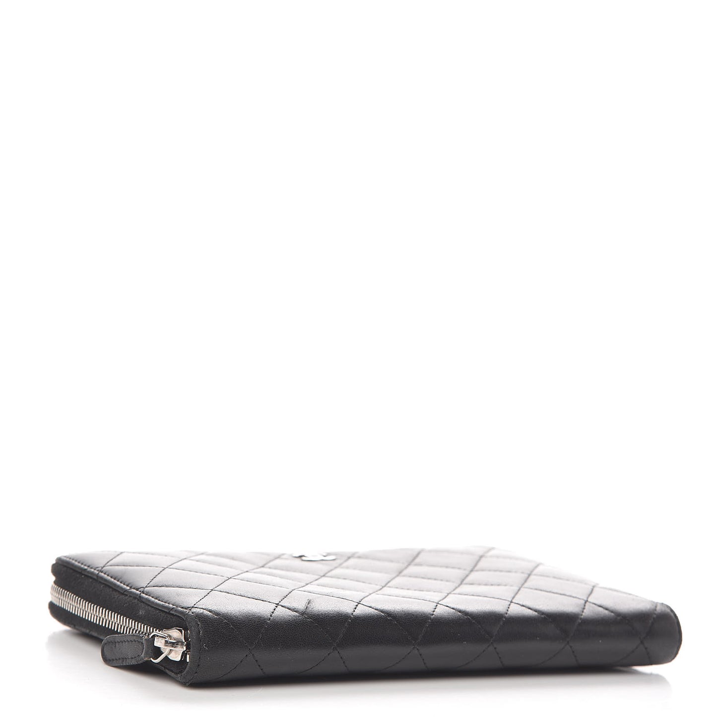 Lambskin Quilted Large Zip Around Organizer Wallet Black