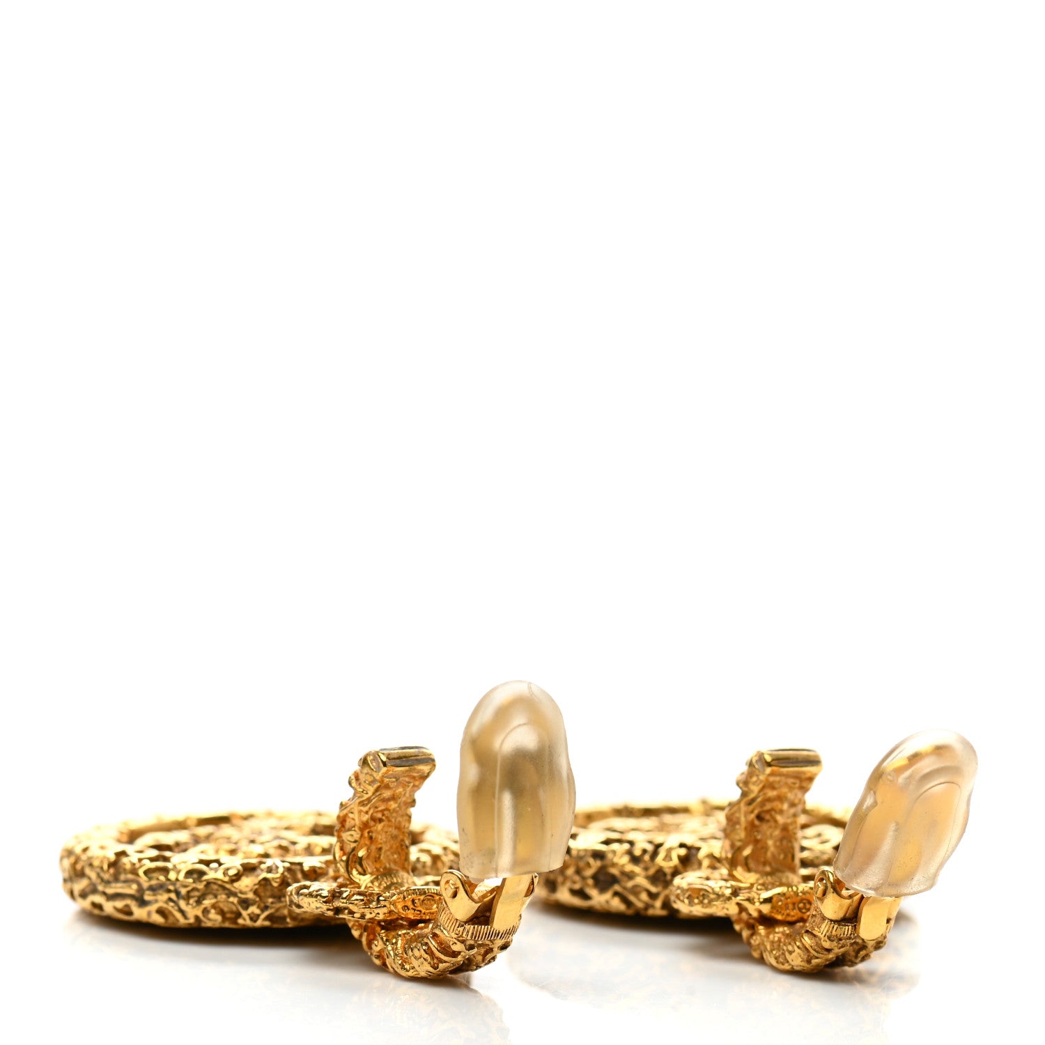 Chanel CC Round Drop Clip On Earrings Black Gold 3 of 4