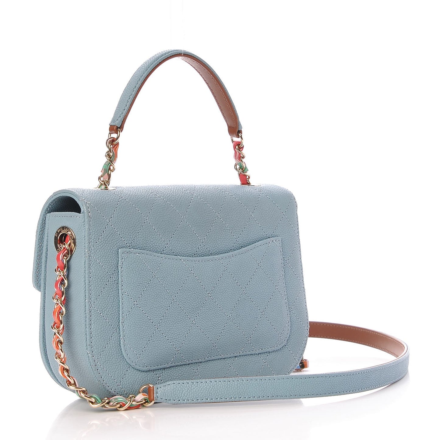 Grained Calfskin Quilted Small Cuba Top Handle Flap Blue