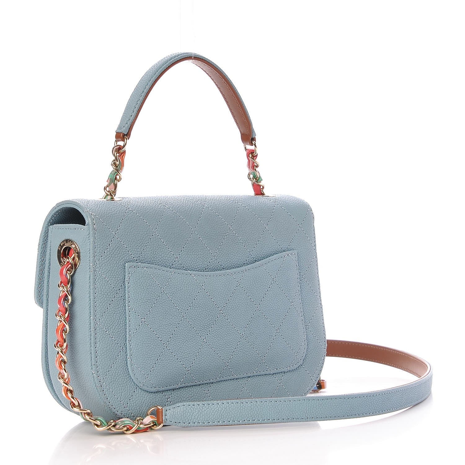 Chanel Grained Calfskin Quilted Small Cuba Top Handle Flap Blue 3 of 9