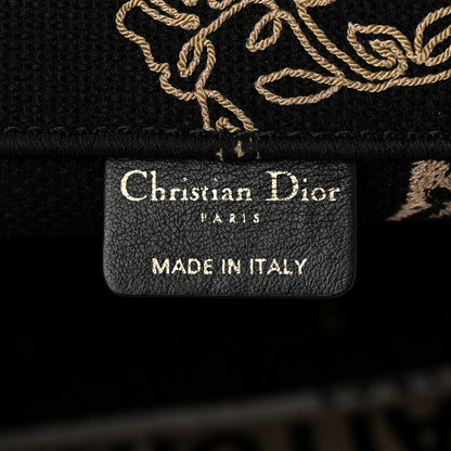 Christian Dior Canvas Embroidered Large Ornamental Cornely Book Tote Black Beige 6 of 10