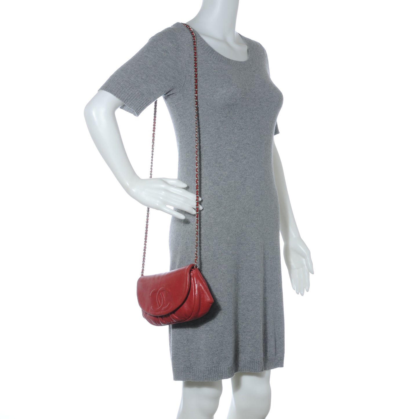 Lambskin Half Moon Wallet On Chain WOC Bag Red