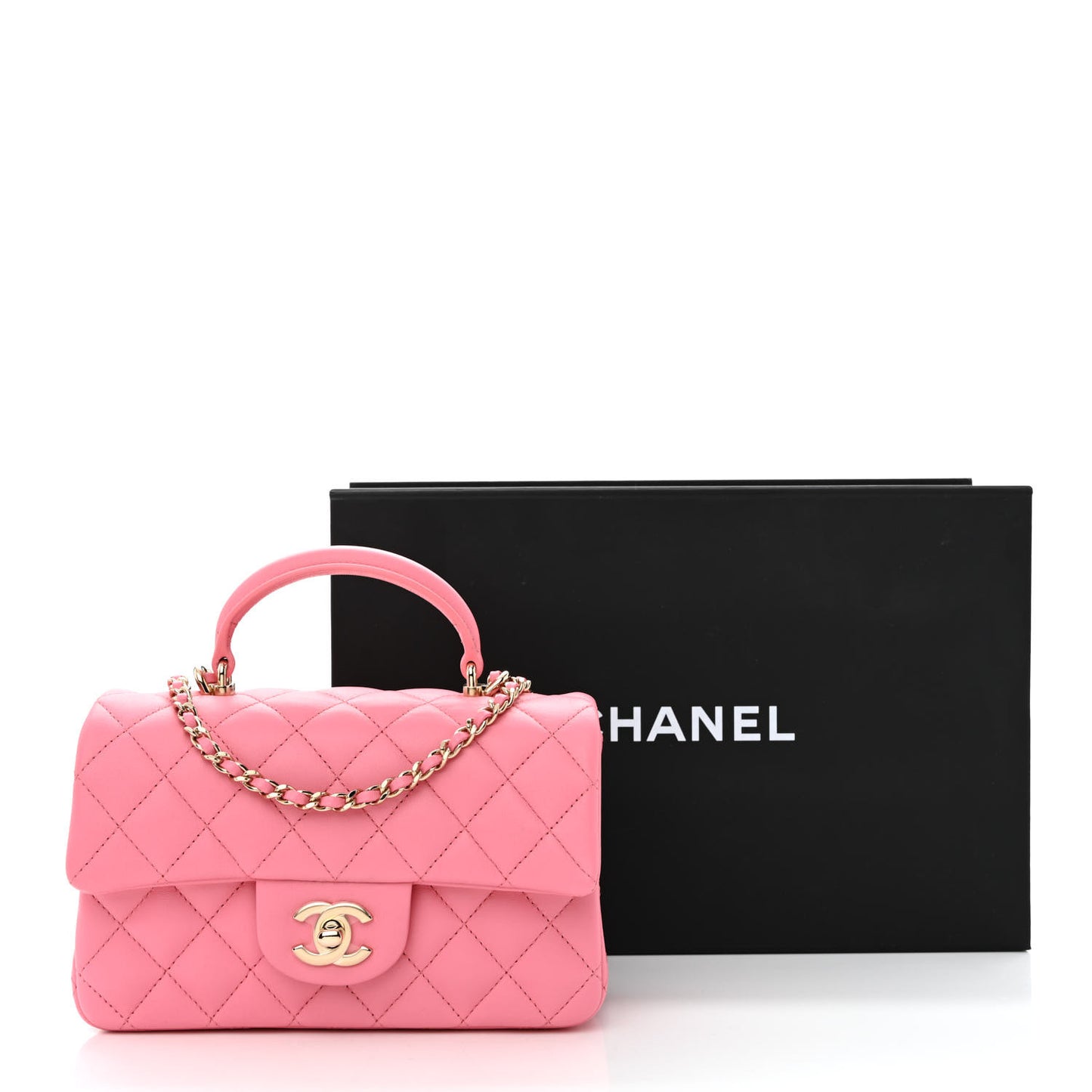 Caviar Quilted Mini Top Handle Rectangular Flap Pink