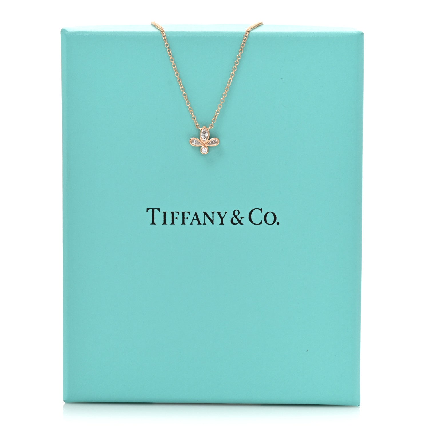 Tiffany 18K Rose Gold Diamond Fleur de Lis Pendant Necklace