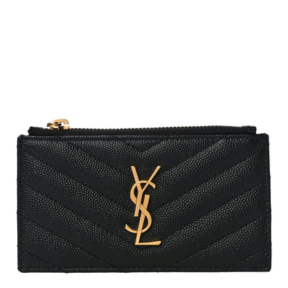 Saint Laurent Grain De Poudre Matelasse Chevron Cassandre Fragments Zippered Card Case Black 1 of 11