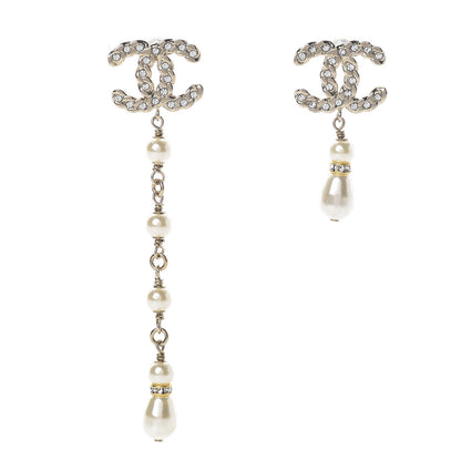 Chanel Crystal Pearl Pearls Coronation Uneven Earrings Gold 1 of 5