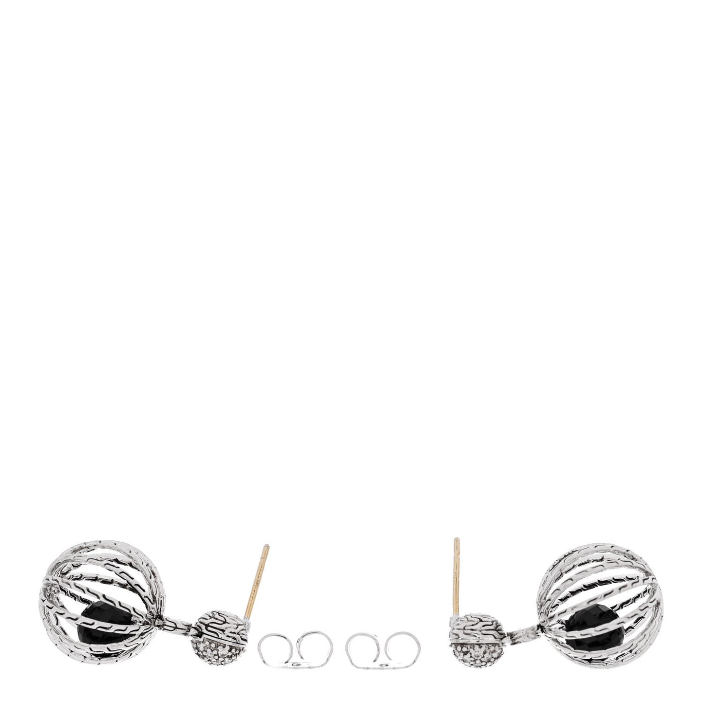 Sterling Silver Diamond Black Onyx Classic Chain Cage Drop Earrings
