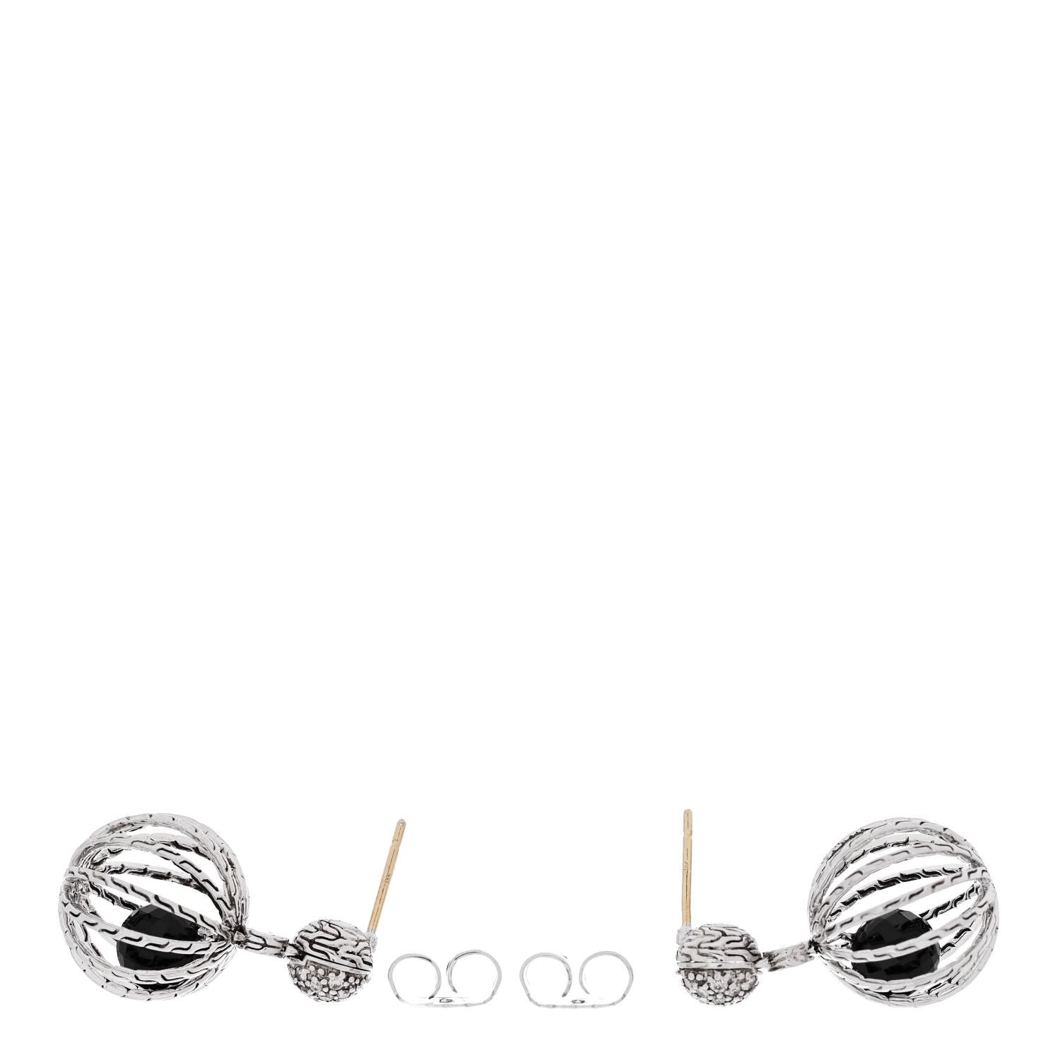 John Hardy Sterling Silver Diamond Black Onyx Classic Chain Cage Drop Earrings 3 of 5