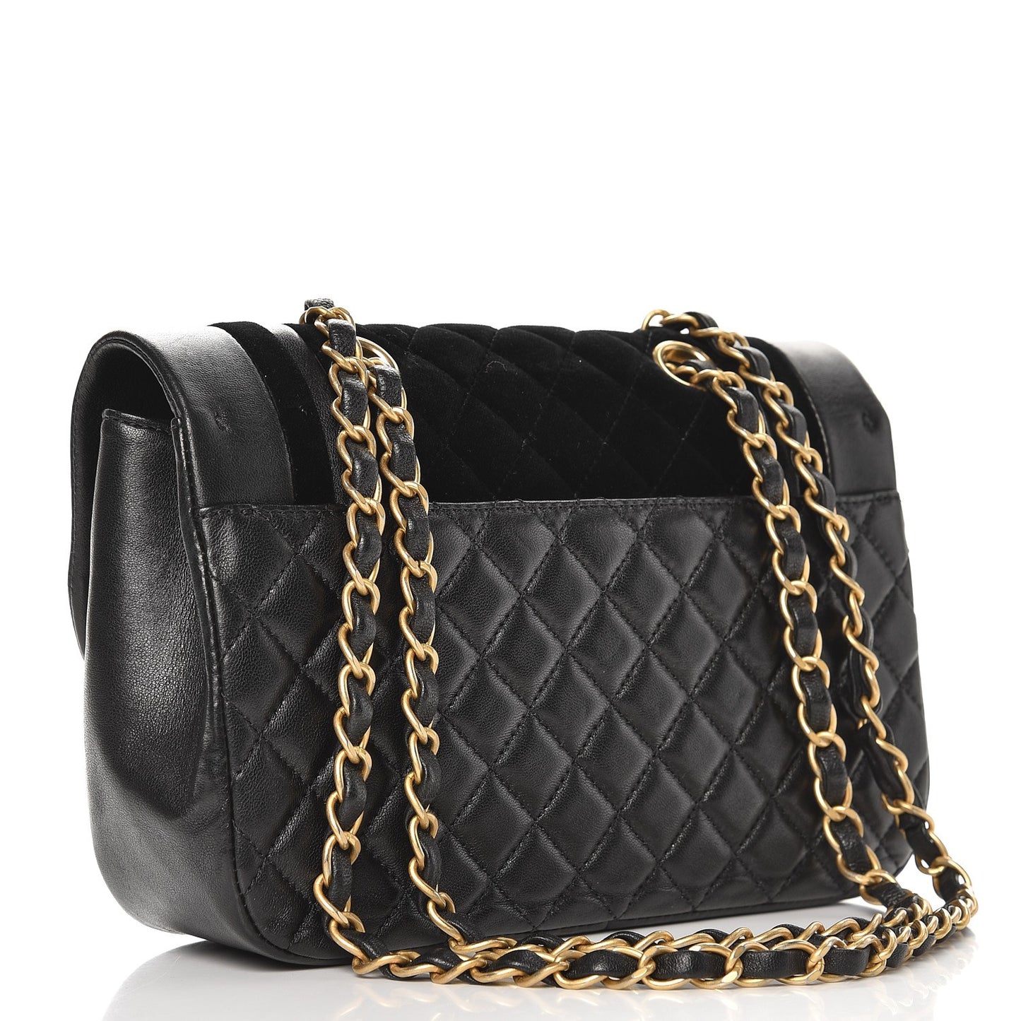 Metallic Lambskin Velvet Quilted Small Flap Black