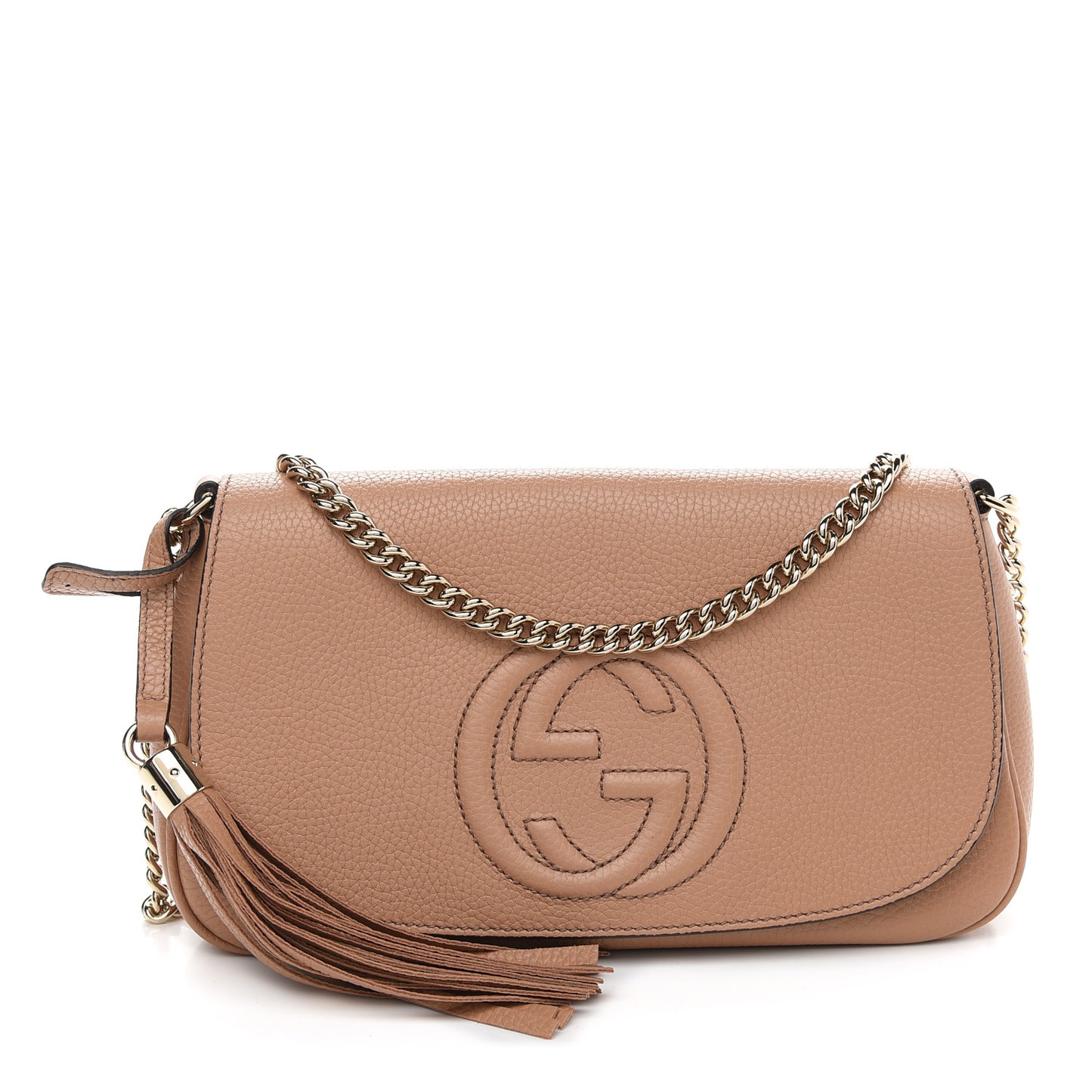 Pebbled Calfskin Medium Soho Flap Crossbody Camelia