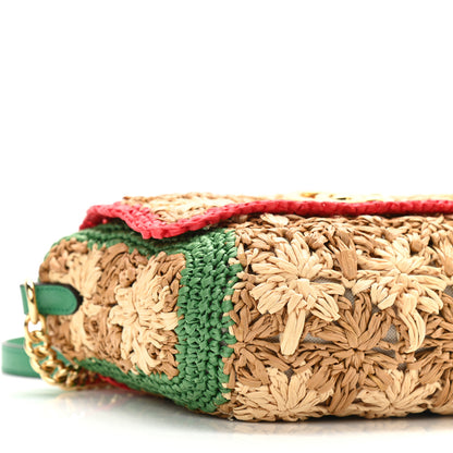 Gucci Raffia Azalea Calfskin Crochet Flower Small GG Marmont Shoulder Bag Natural Ecru Green Red New Shamarock 9 of 11