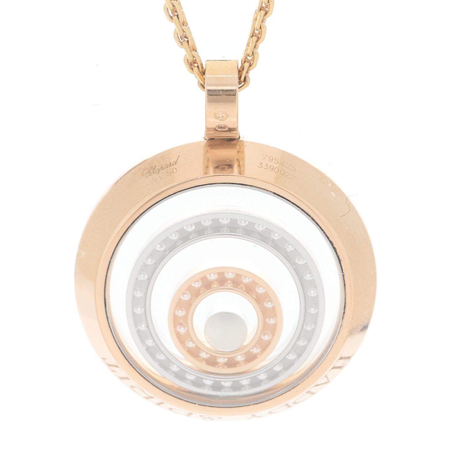 Chopard 18K Rose White Gold Diamond Happy Spirit Three-Ring Pendant Necklace 6 of 7