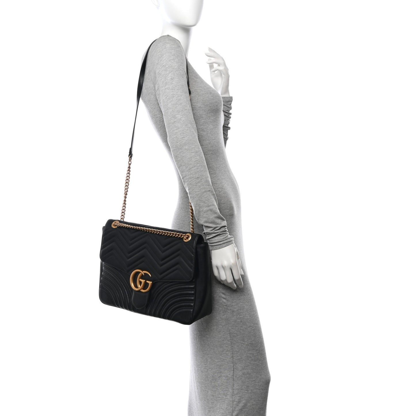 Calfskin Matelasse Large GG Marmont Shoulder Bag Black