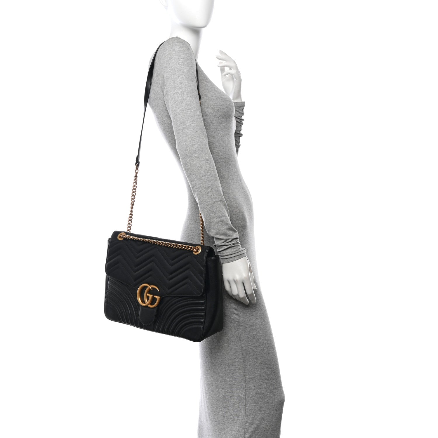 Gucci Calfskin Matelasse Large GG Marmont Shoulder Bag Black 2 of 12