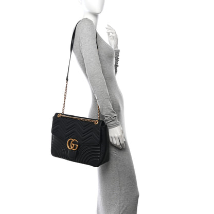 Gucci Calfskin Matelasse Large GG Marmont Shoulder Bag Black 2 of 12
