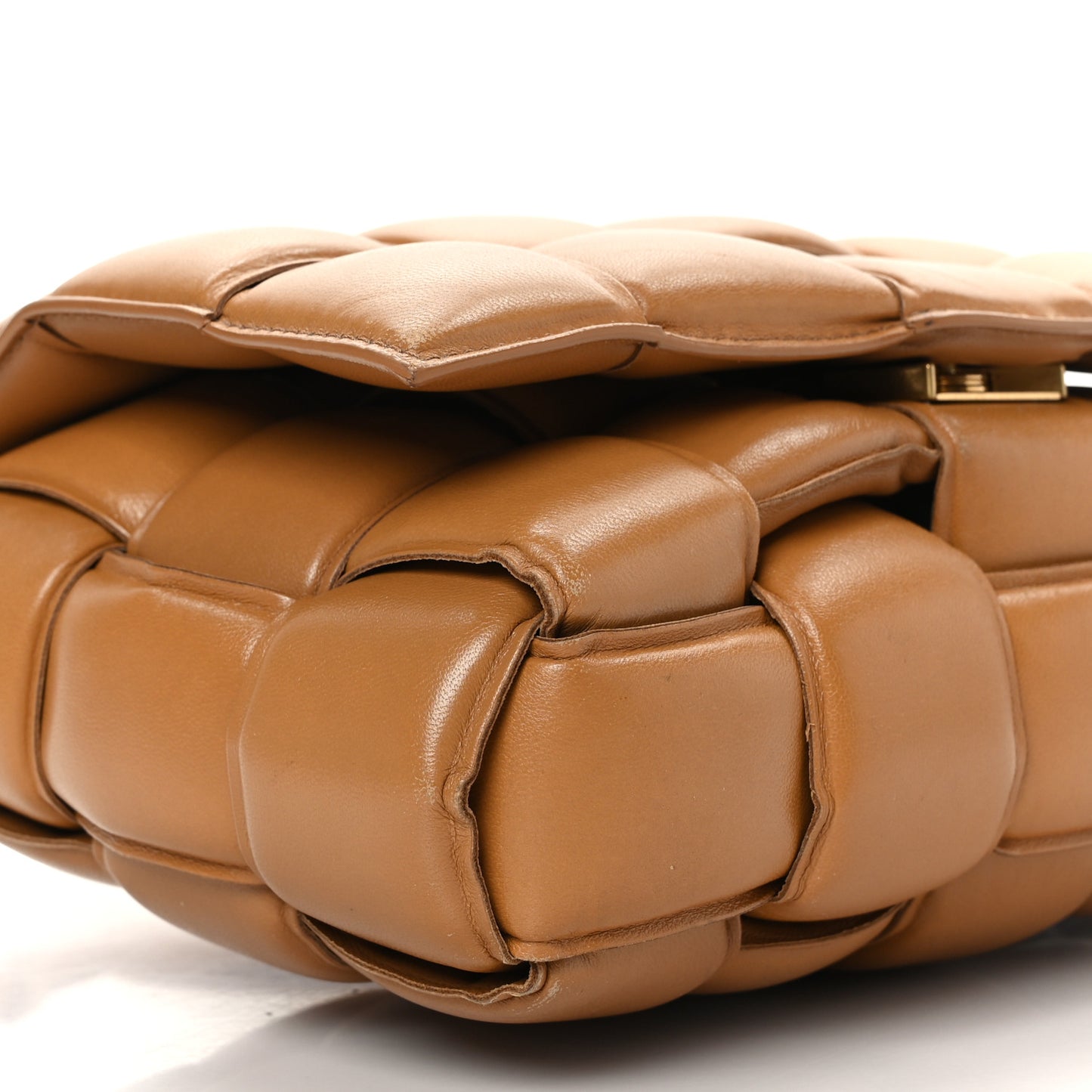 Nappa Maxi Intreccio Padded Cassette Crossbody Bag Caramel