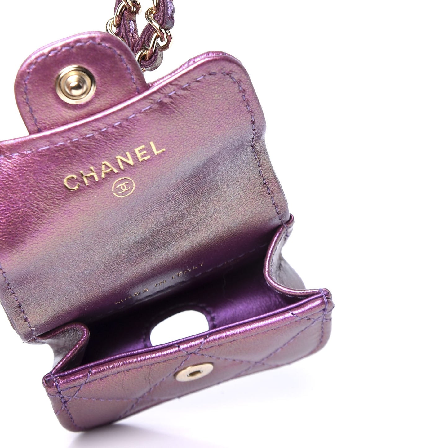 Iridescent Lambskin Quilted Airpods Pro Case Purple