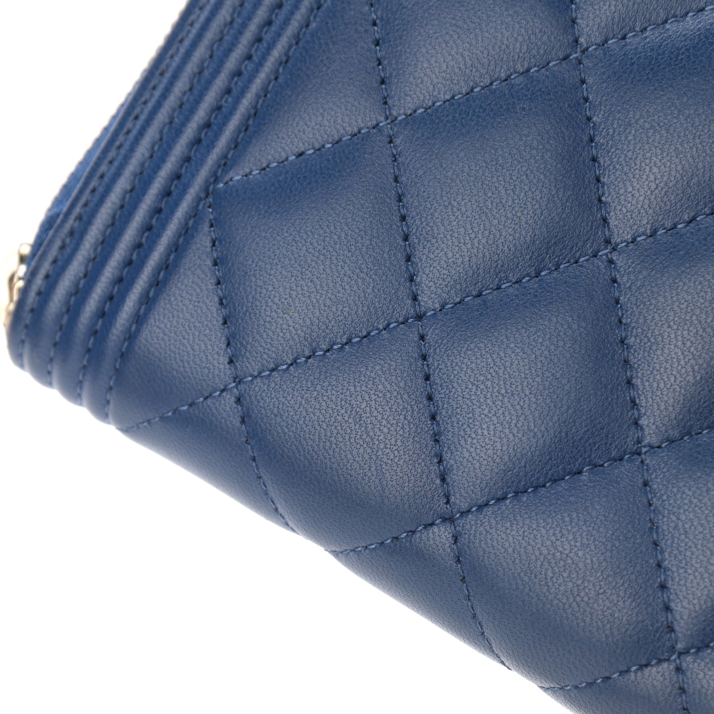 Lambskin Quilted Boy Zip Around Wallet Blue