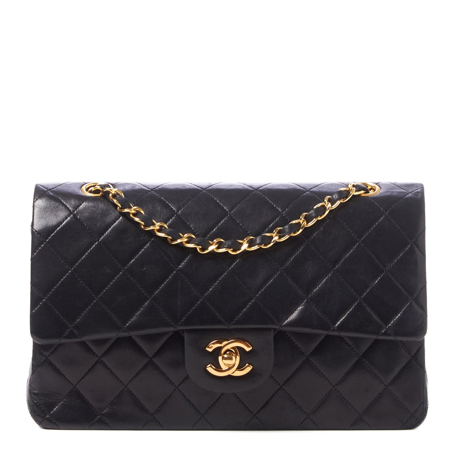 Lambskin Quilted Medium Double Flap Black