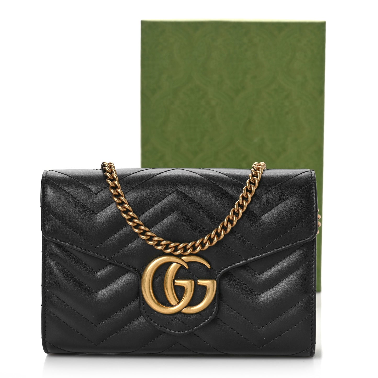 Calfskin Matelasse GG Marmont Chain Wallet Black