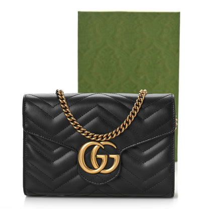 Gucci Calfskin Matelasse GG Marmont Chain Wallet Black 9 of 9