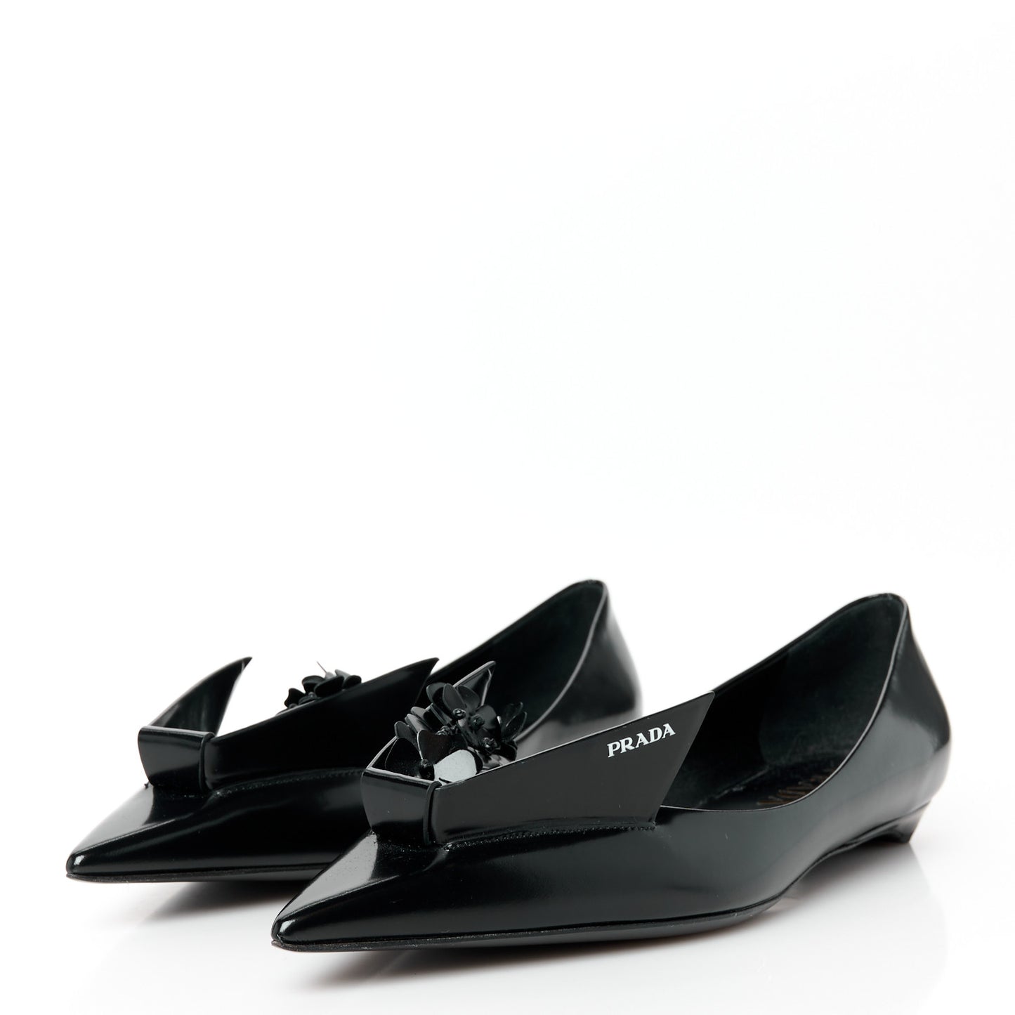Spazzolato Floral Applique Ballerina Flats 37 Black