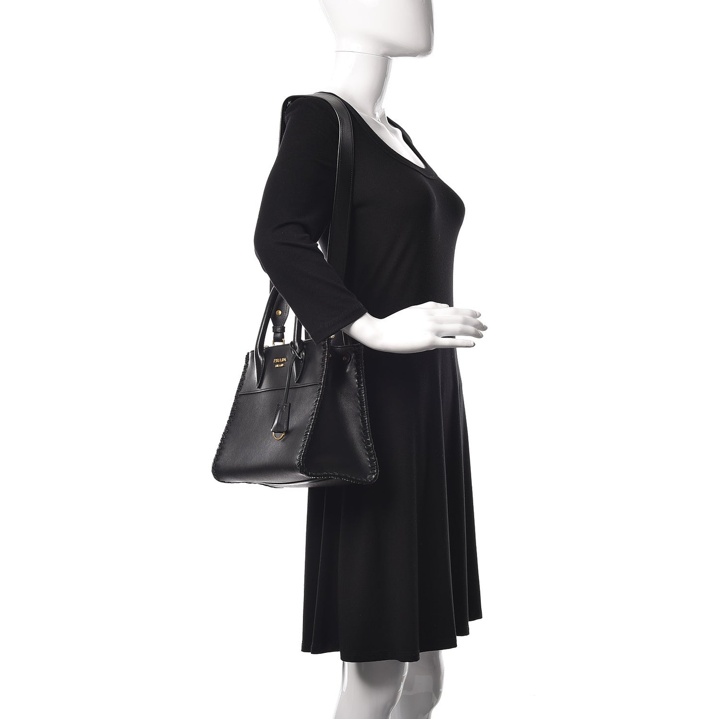 Saffiano City Calfskin Whipstitch Small Paradigme Bag Black