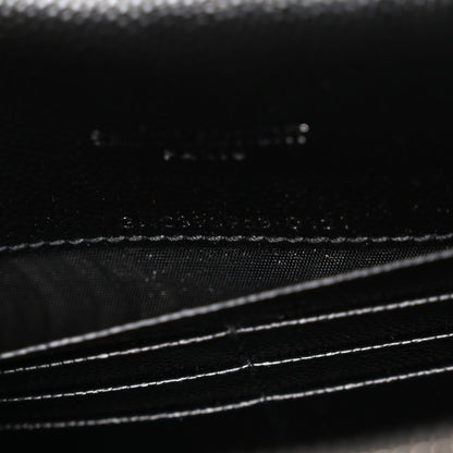 Saint Laurent Grain De Poudre Matelasse Chevron Monogram Envelope Chain Wallet Black 6 of 9