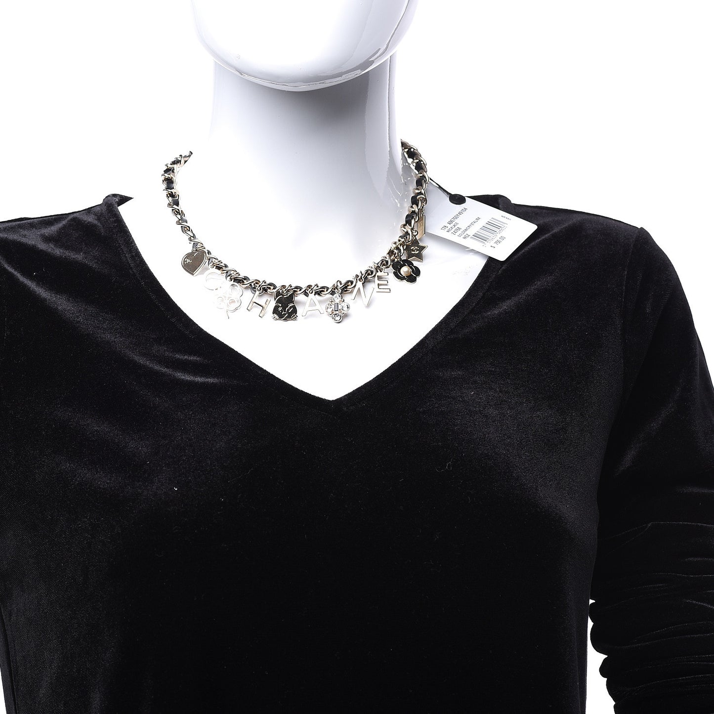 Glazed Calfskin Chain Charm Logo Short Necklace Gold Black