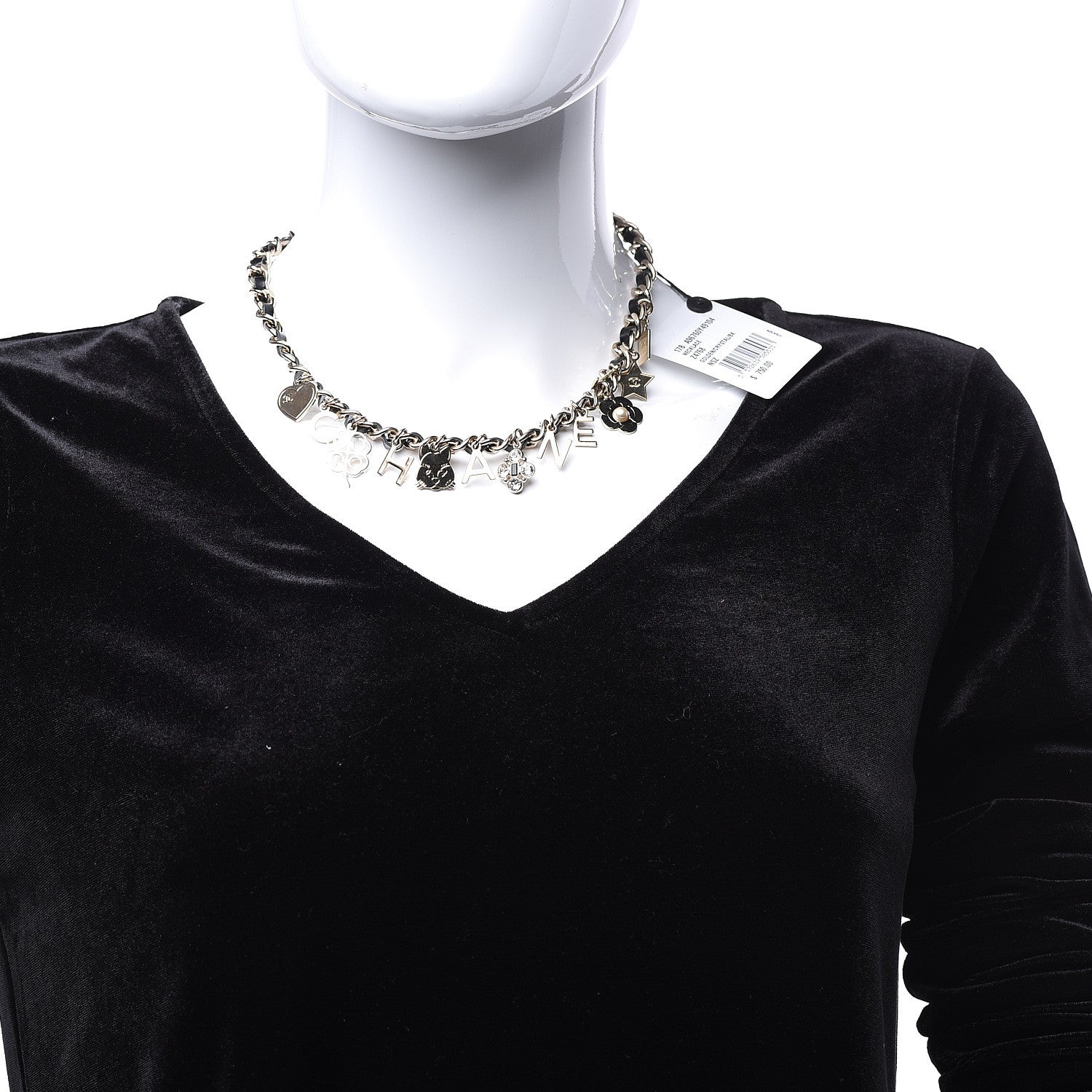 Chanel Glazed Calfskin Chain Charm Logo Short Necklace Gold Black 2 of 5