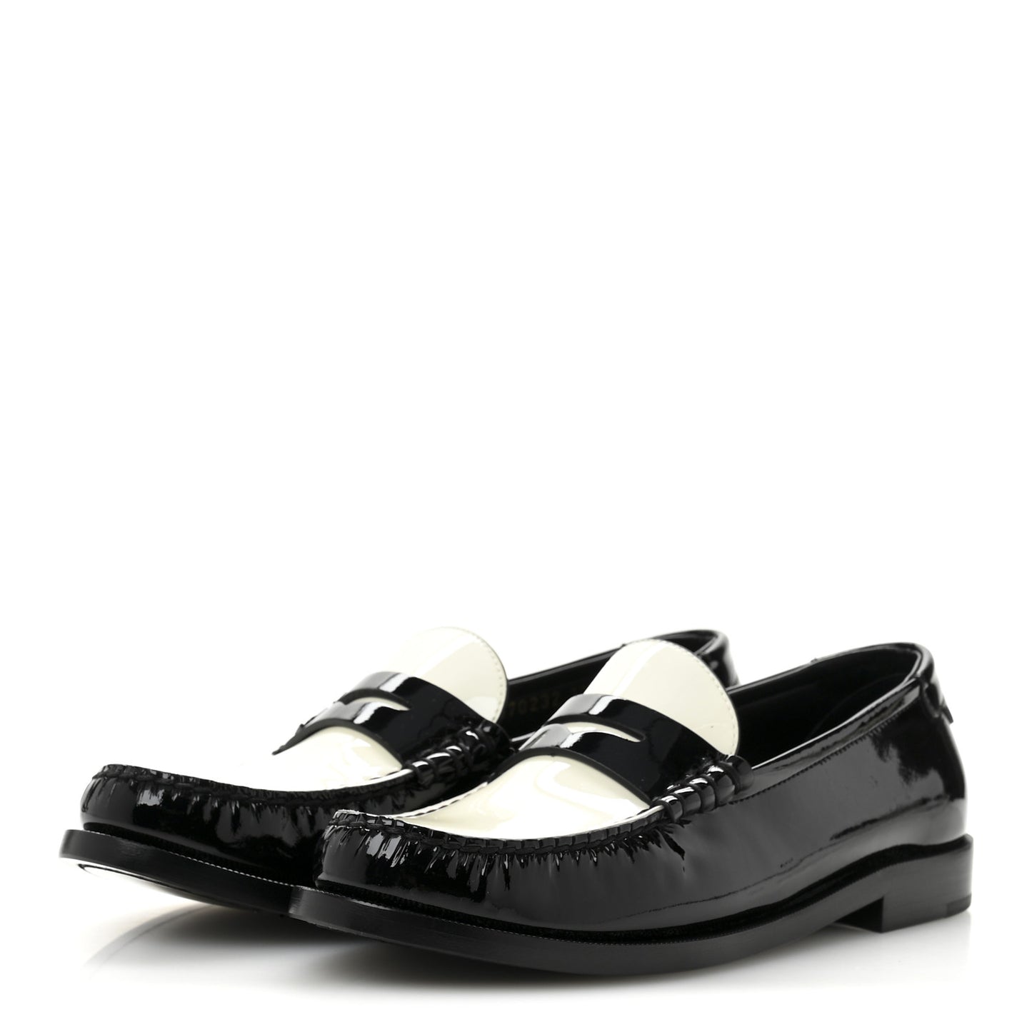 Patent Calfskin  Penny Loafers 37.5 Black White