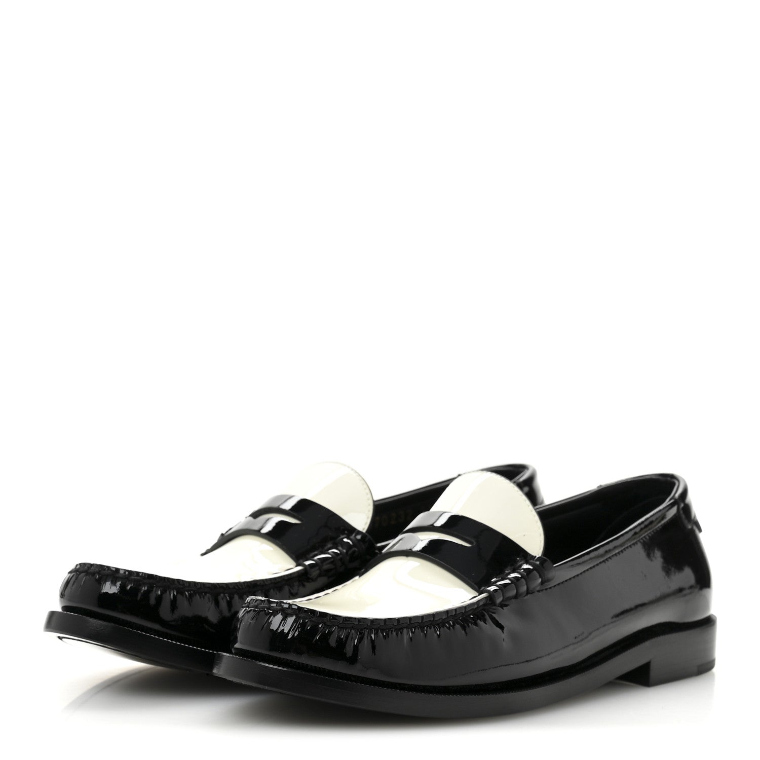 Saint Laurent Patent Calfskin  Penny Loafers 37.5 Black White 4 of 10