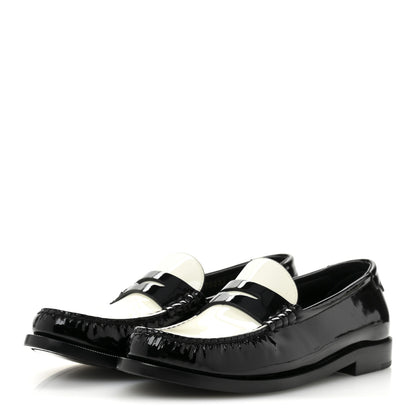 Saint Laurent Patent Calfskin  Penny Loafers 37.5 Black White 4 of 10