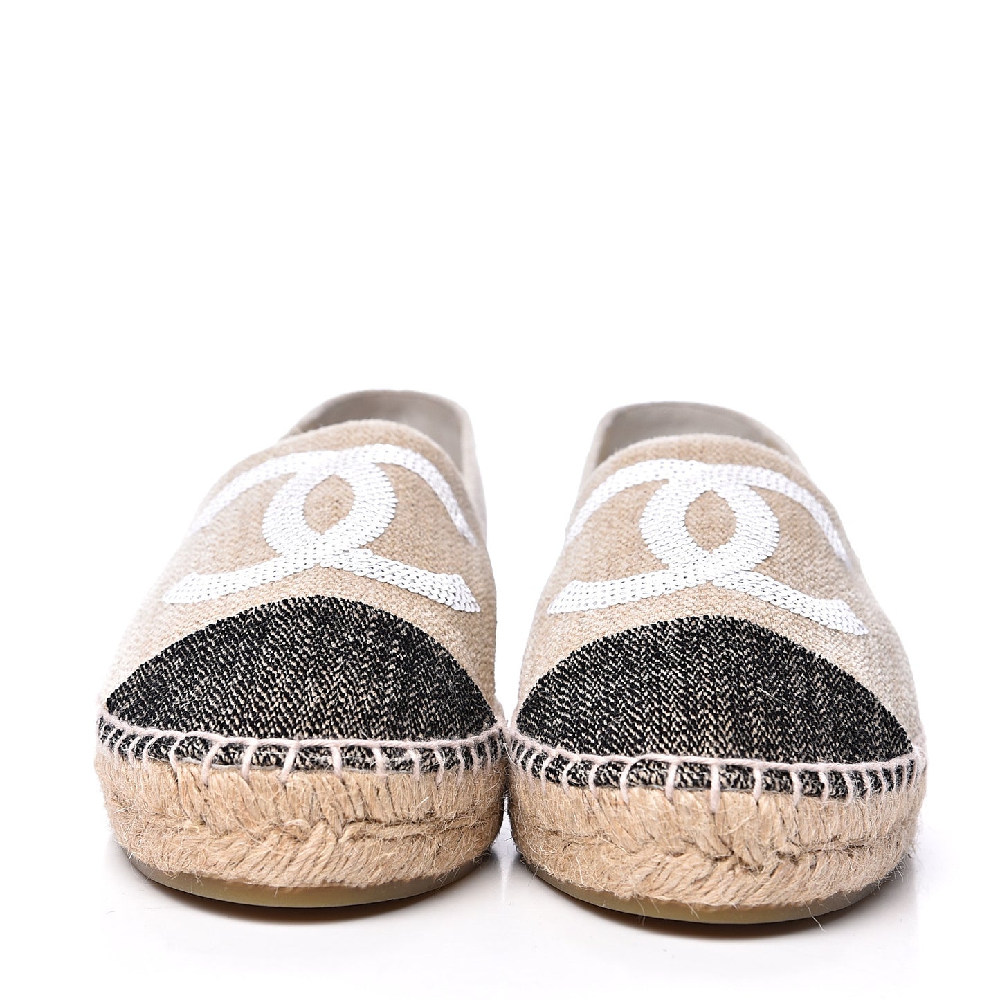 Linen Sequin CC Espadrilles 37 Beige Black